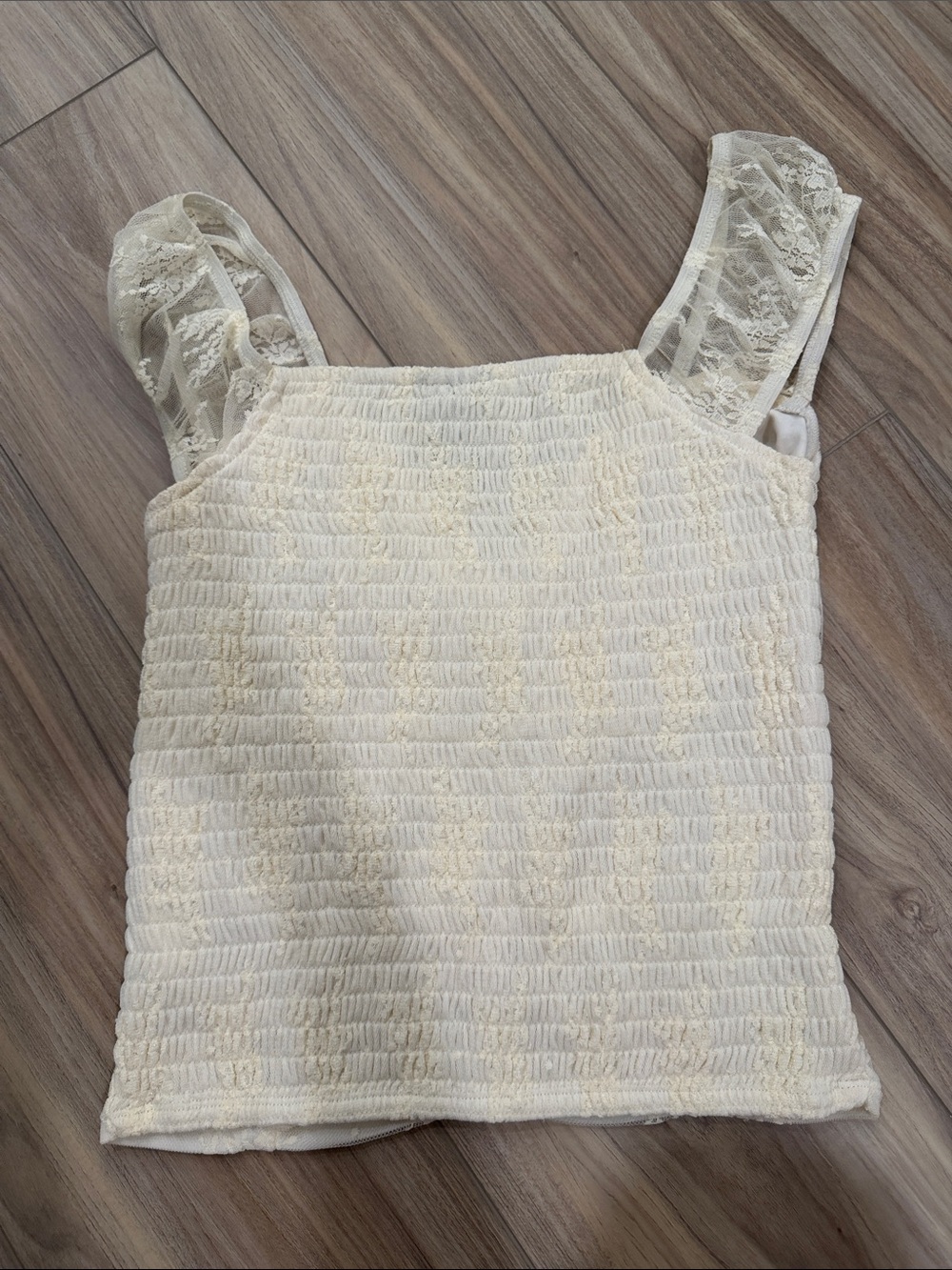 Free People Cream Lace Ruched Tank Top - Picture 2 of 2